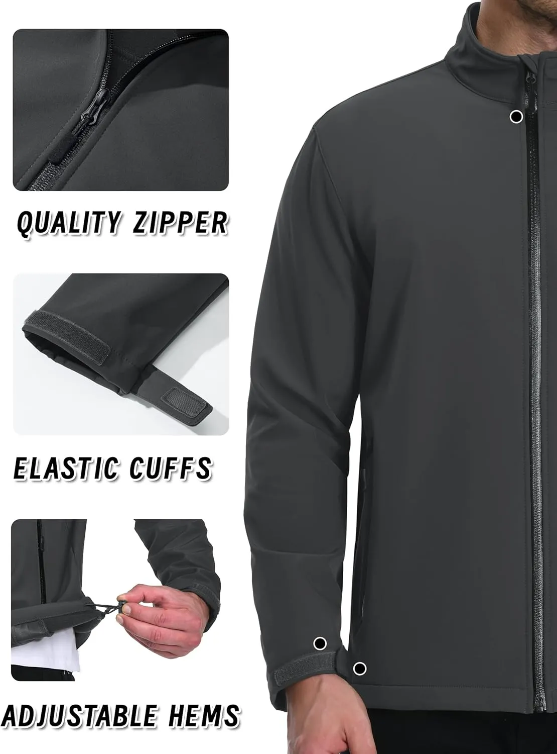 KEFITEVD Men's Tactical Jacket Fleece Lined Softshell Jackets Waterproof Stand Collar Jacket Outdoor Hunting Coat