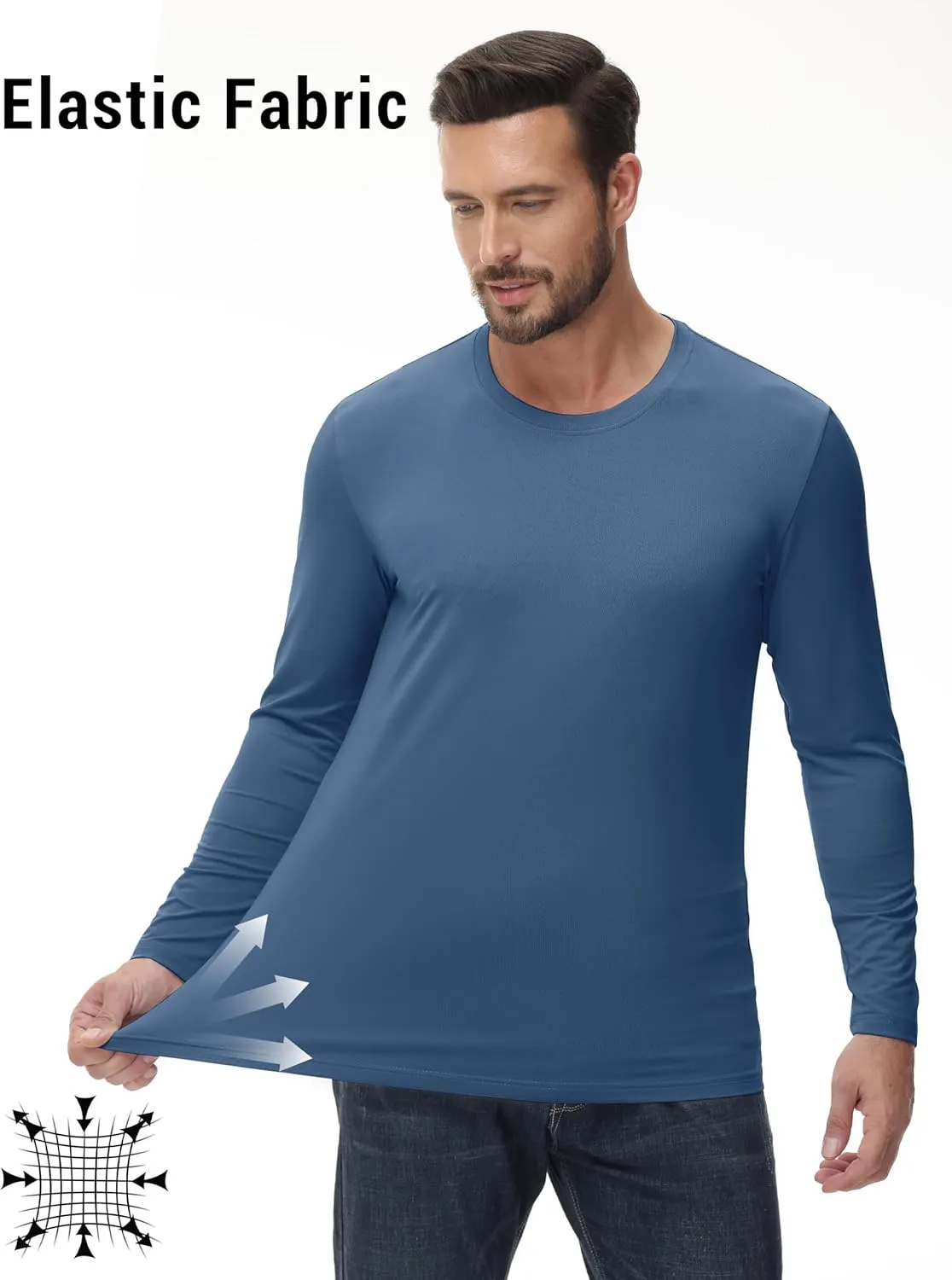 KEFITEVD Men's UPF 80  Sun Shirts Long Sleeve UV SPF Shirts Quick Dry Lightweight Rash Guard Polyester Swim T-Shirt