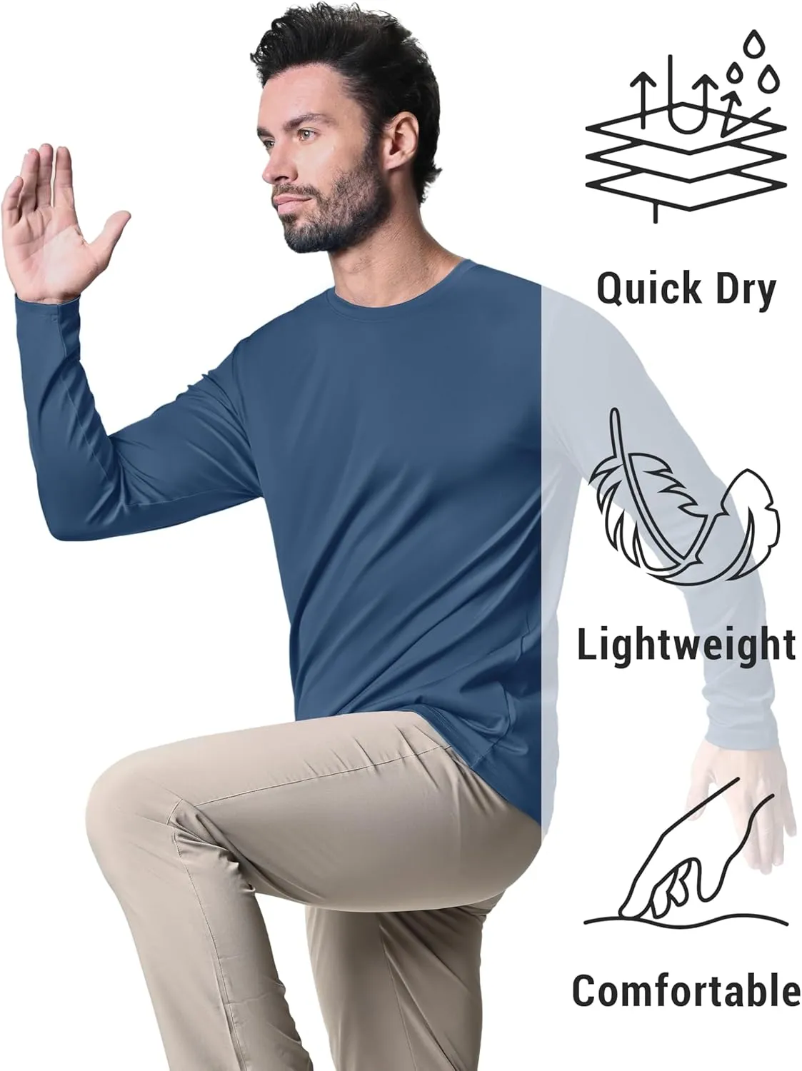 KEFITEVD Men's UPF 80  Sun Shirts Long Sleeve UV SPF Shirts Quick Dry Lightweight Rash Guard Polyester Swim T-Shirt