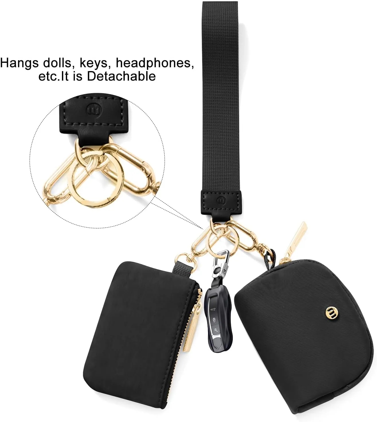 Keychain Wallet Mini Zip Around Wristlet Wallets for Women Detachable Dual Pouch Wristlet Portable Coin Purse Small Wallets