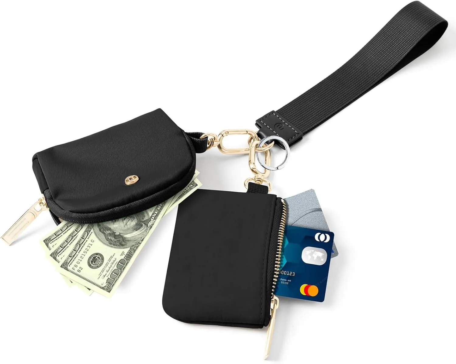 Keychain Wallet Mini Zip Around Wristlet Wallets for Women Detachable Dual Pouch Wristlet Portable Coin Purse Small Wallets