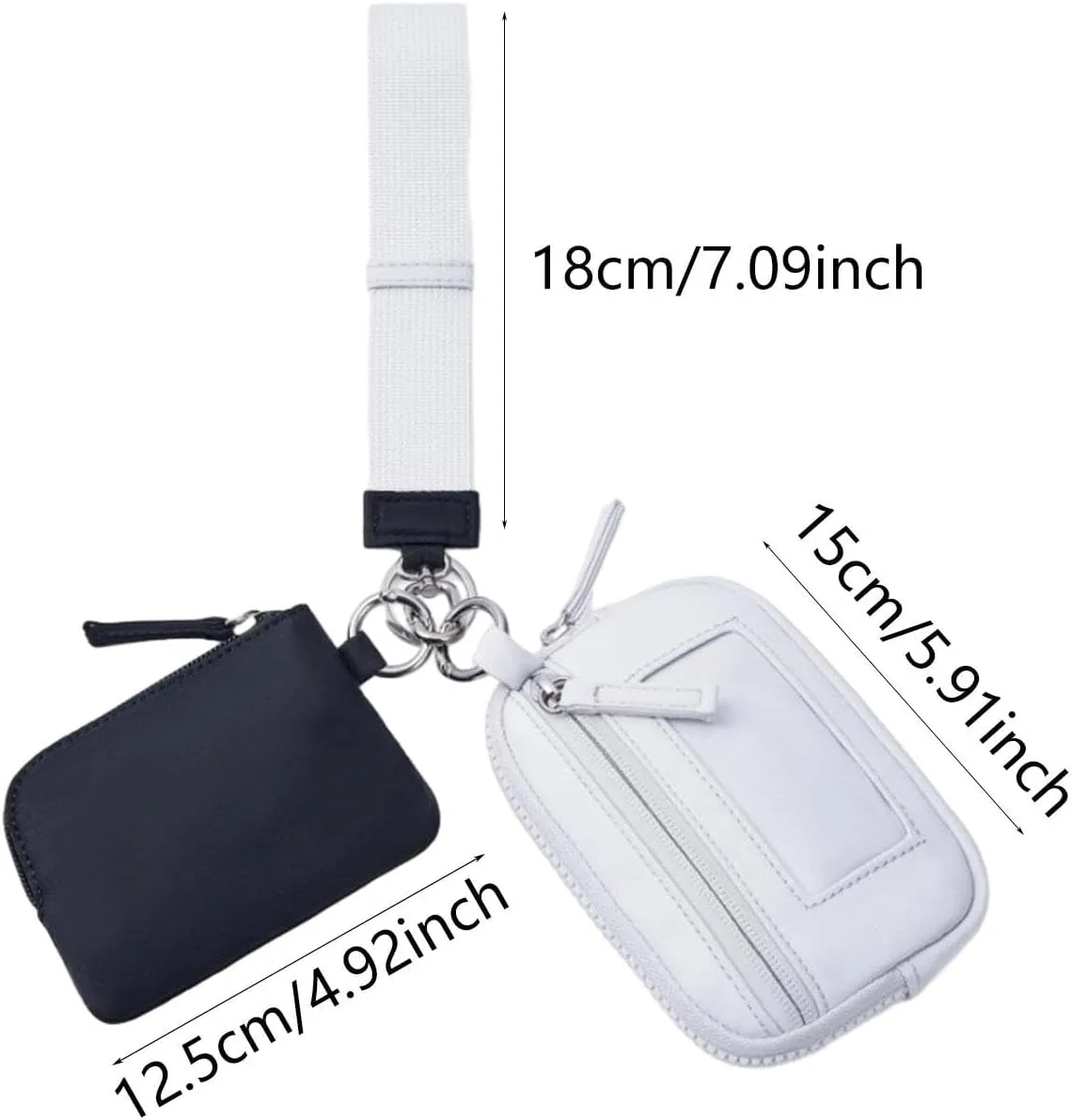 Keychain Wristlet Wallet Small Wallet with Keyring Trendy Waterproof Double Pouch Purse for Travel Trekking Backpacking Camping, Black Gray