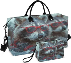 Kigai Funny Raccoon Foldable Travel Duffel Bags,Sports Duffel Bags for Men Women,Weekender Overnight Bag Gym Tote Bag with Toiletry Bag