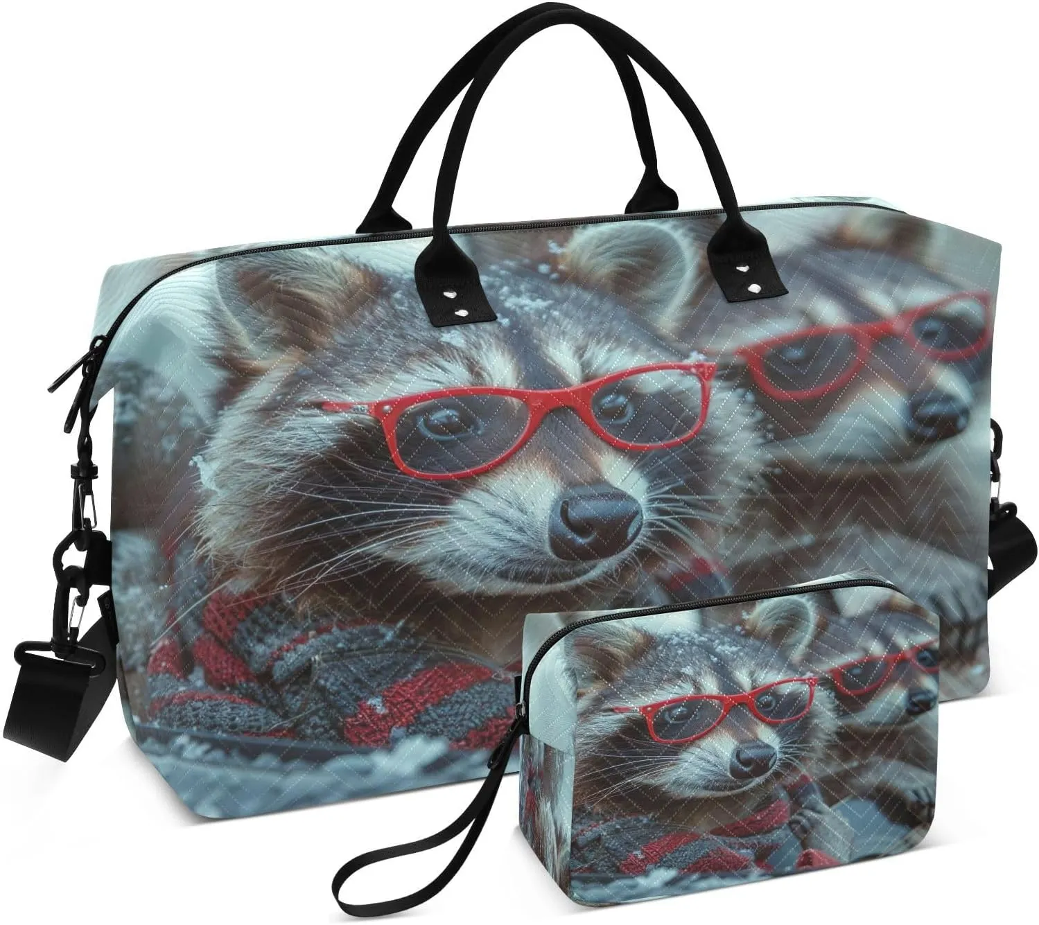 Kigai Funny Raccoon Foldable Travel Duffel Bags,Sports Duffel Bags for Men Women,Weekender Overnight Bag Gym Tote Bag with Toiletry Bag