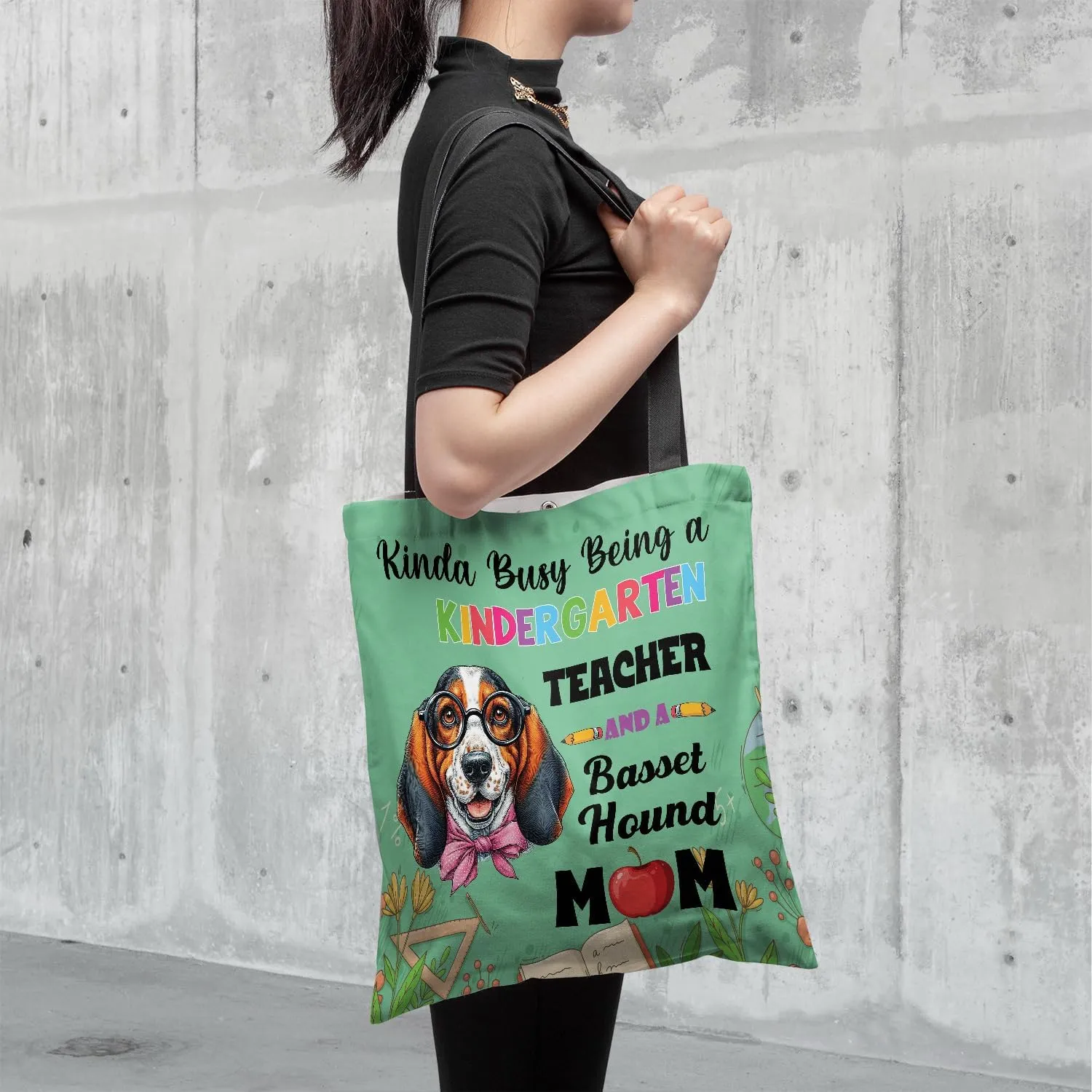 Kinda Busy Being Kindergarten Teacher and Dog Mom Canvas Tote Bag