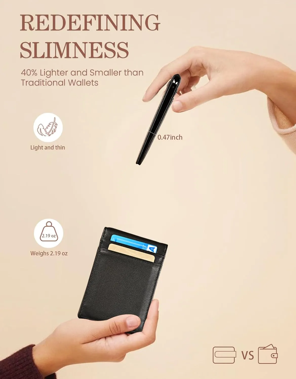 kinzd Slim Wallet with Money Clip RFID Blocking Minimalist Bifold Wallet for Men Genuine Leather Front Pocket Card Holder