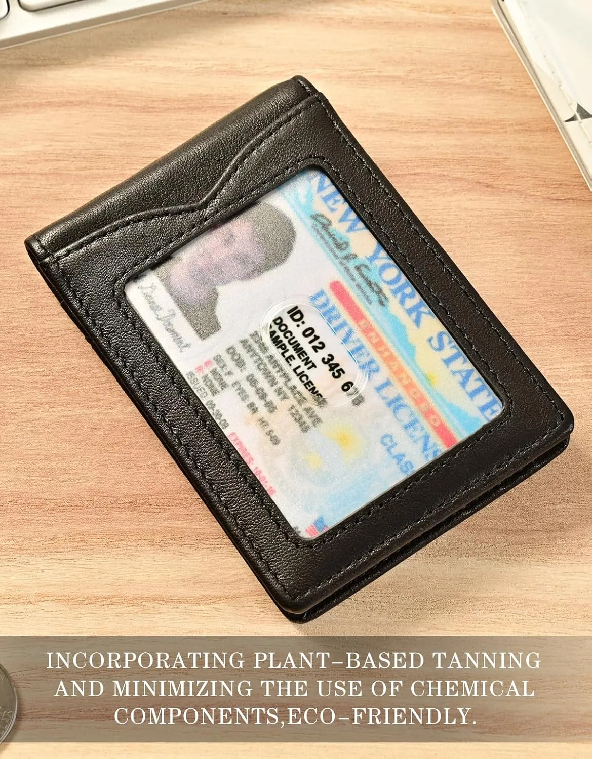 kinzd Slim Wallet with Money Clip RFID Blocking Minimalist Bifold Wallet for Men Genuine Leather Front Pocket Card Holder