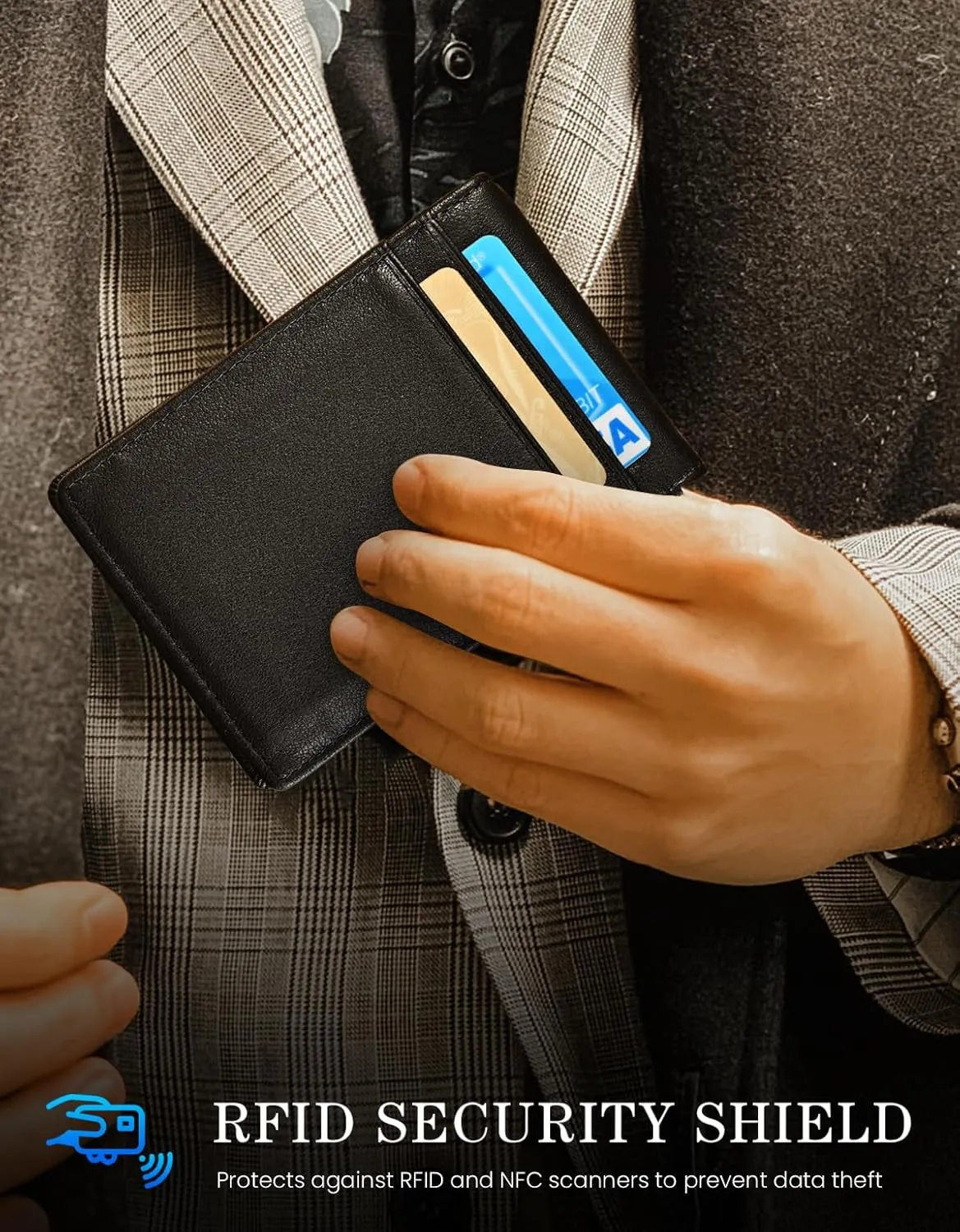 kinzd Slim Wallet with Money Clip RFID Blocking Minimalist Bifold Wallet for Men Genuine Leather Front Pocket Card Holder