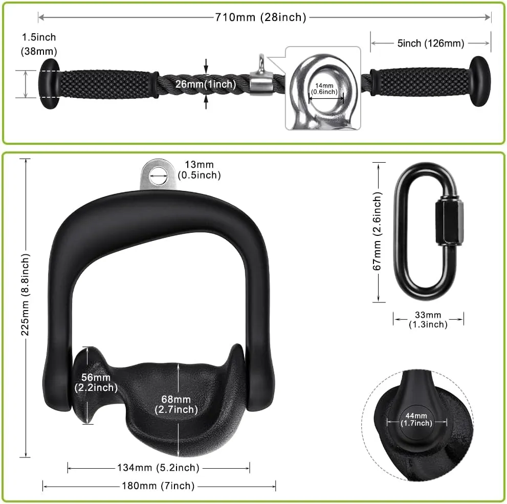 Kipika Cable Machine Attachment, Triceps LAT Pulldown Attachments, Home Gym Workout Accessories Heavy Duty Cable Machine Accessories Triceps Rope D Row Handle LAT Pull Down Bar Straight Bar Exercise