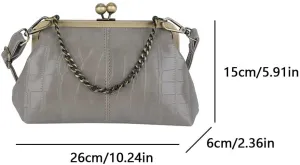 Kiss Lock Purses and Handbags Women's Vintage Purse Retro Crossbody Shoulder Bag Trendy Evening Bag PU Leather Clutch Tote