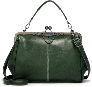 Kiss Lock Purses Vintage Hollow PU Leather Handbag Clutch Satchel Kisslock Crossbody Bag For Women