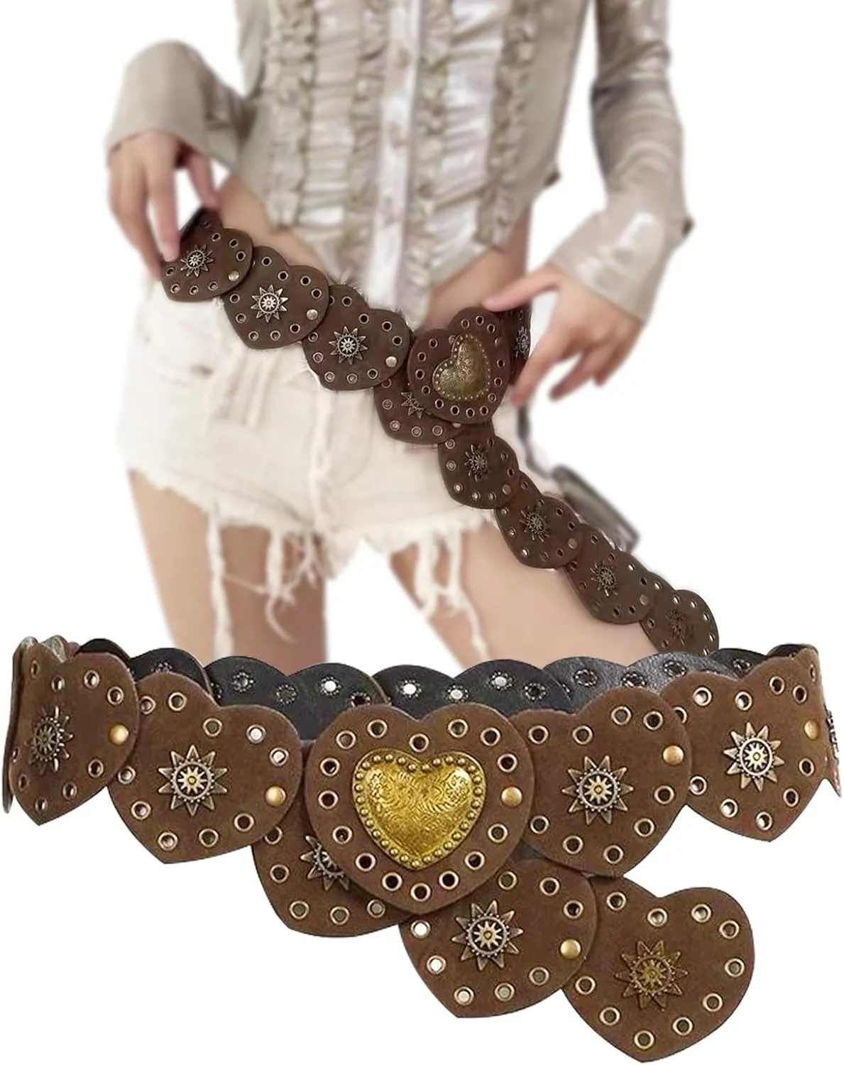 KJMYYXGS Chunky Belts for Women Western Style, Boho Wide Disc Concho Leather Waist Belt Vintage Country Circle y2k Belt