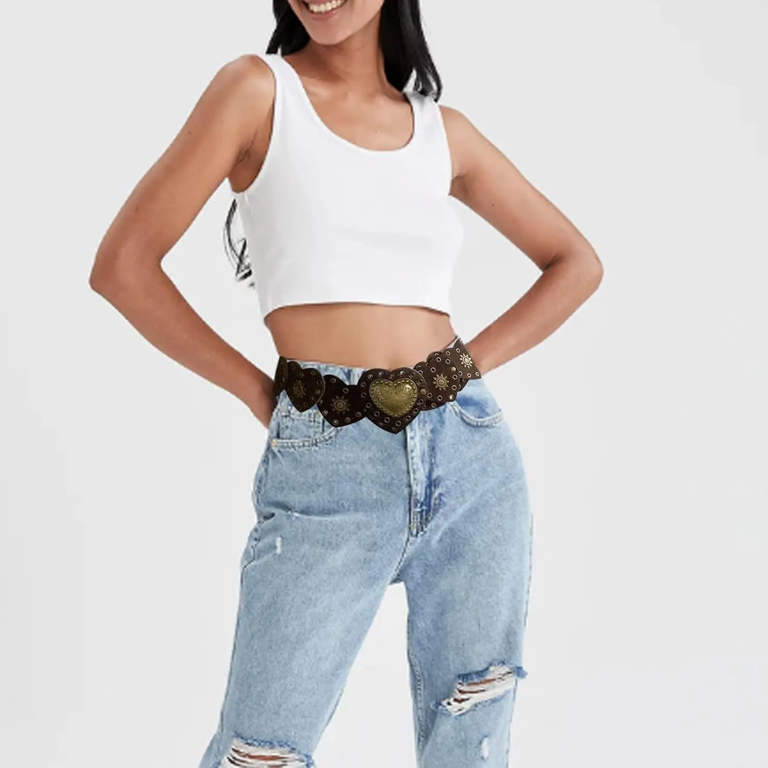 KJMYYXGS Chunky Belts for Women Western Style, Boho Wide Disc Concho Leather Waist Belt Vintage Country Circle y2k Belt