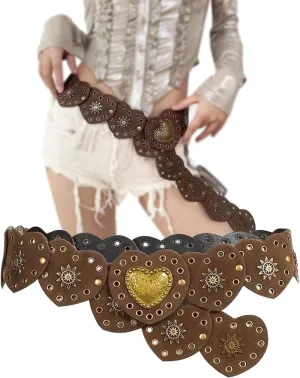 KJMYYXGS Chunky Belts for Women Western Style, Boho Wide Disc Concho Leather Waist Belt Vintage Country Circle y2k Belt