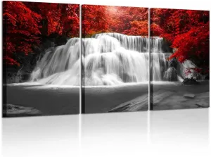 KREATIVE ARTS Black White and Red Canvas Wall Art 3 Pieces Red Woods Waterfall Canvas Print Landscape Paintings Framed Picture for Office and Home Décor Ready to Hang 16x24inchx3pcs