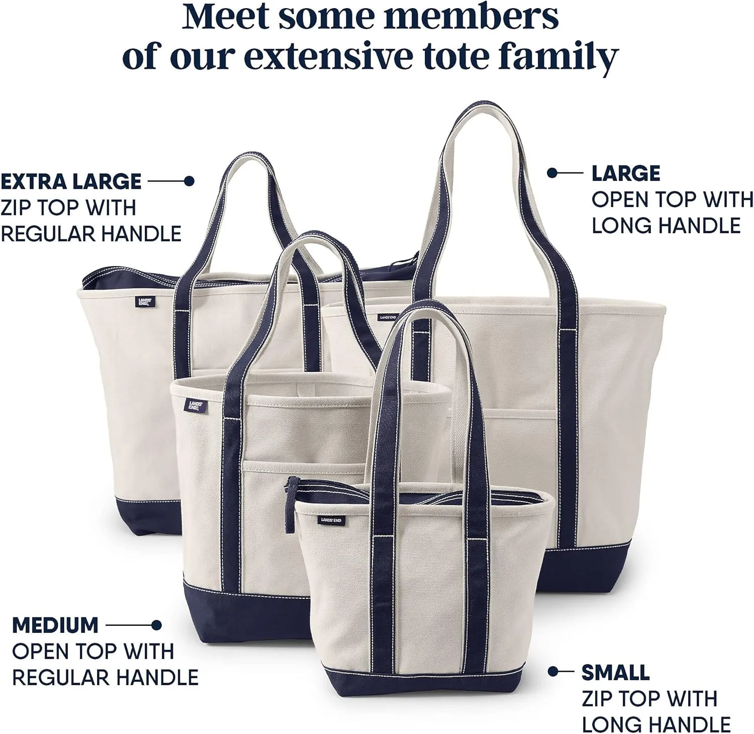 Lands' End Zip Top Long Handle Canvas Tote Bag
