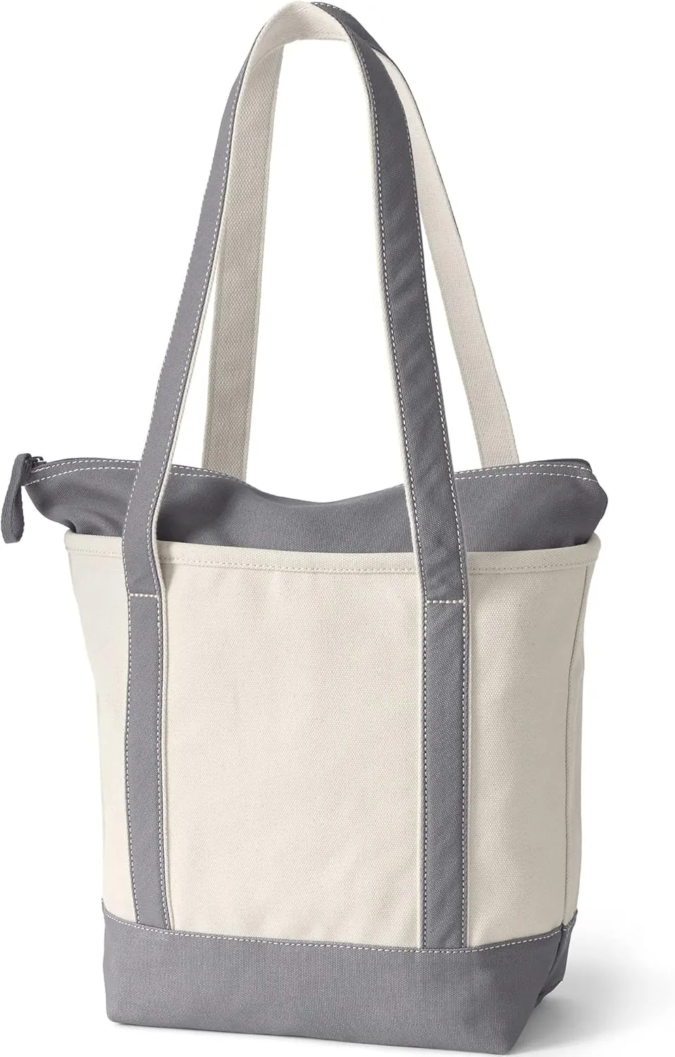 Lands' End Zip Top Long Handle Canvas Tote Bag