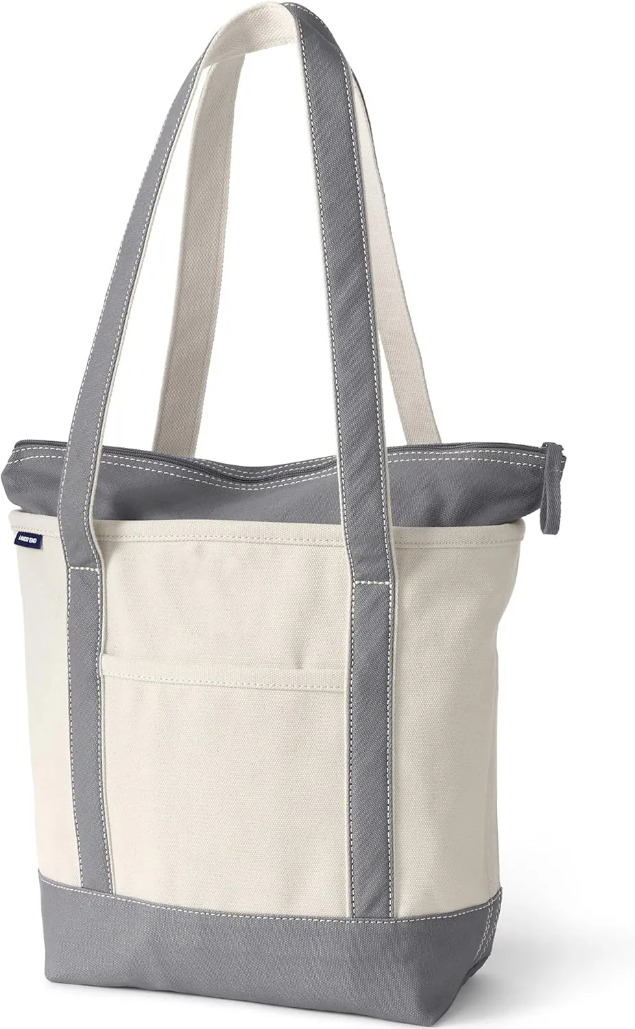 Lands' End Zip Top Long Handle Canvas Tote Bag