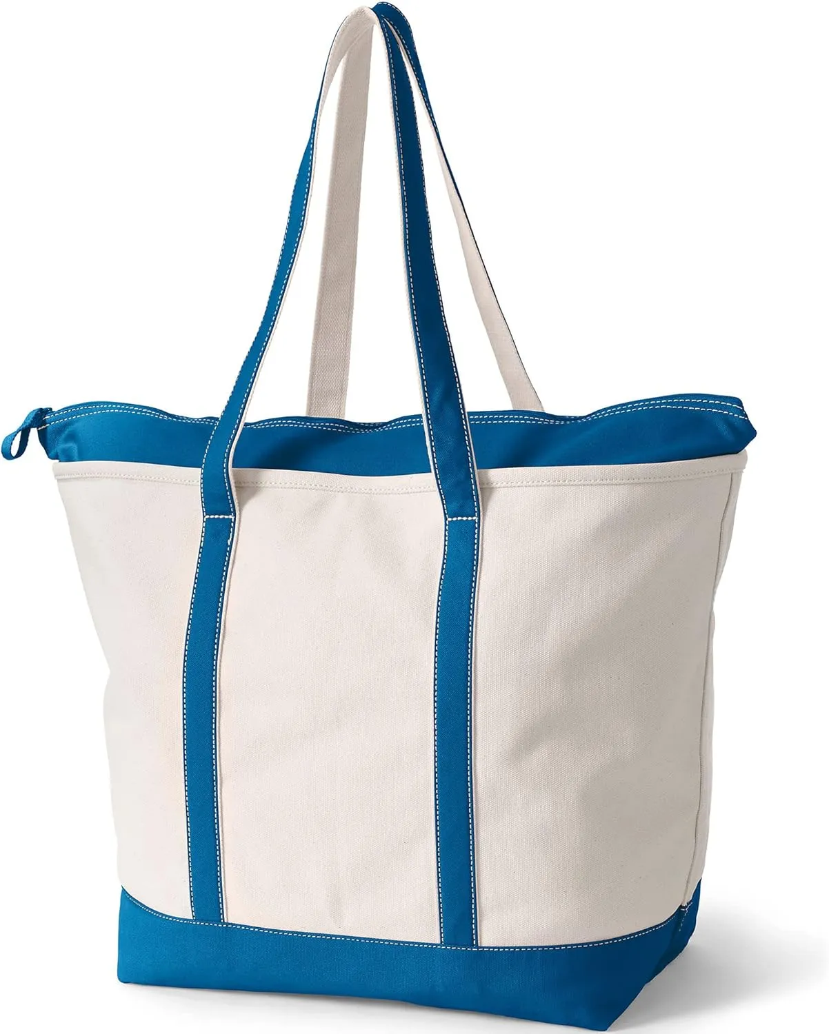Lands' End Zip Top Long Handle Canvas Tote Bag