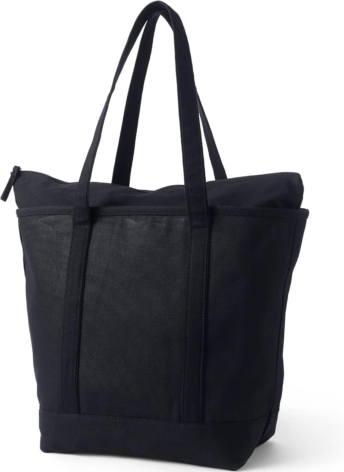 Lands' End Zip Top Long Handle Canvas Tote Bag