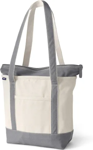 Lands' End Zip Top Long Handle Canvas Tote Bag