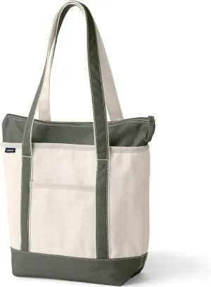 Lands' End Zip Top Long Handle Canvas Tote Bag