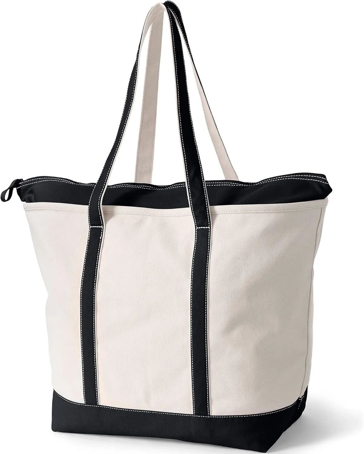 Lands' End Zip Top Long Handle Canvas Tote Bag