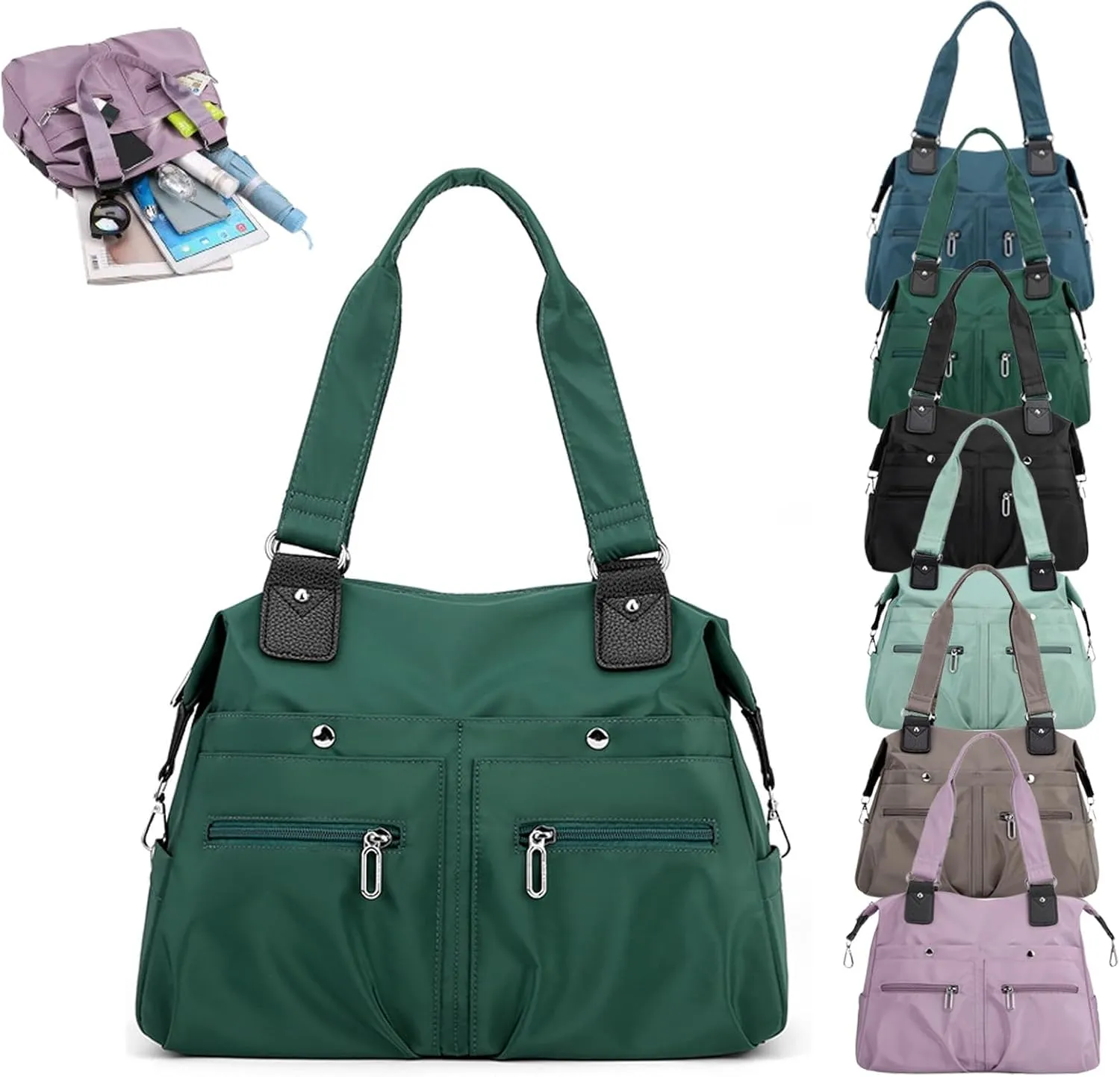 Langrents Large Capacity Waterproof Multi Pocket Shoulder Bag Crossbody Travel Messenger Bag Casual Nylon Bag for Women