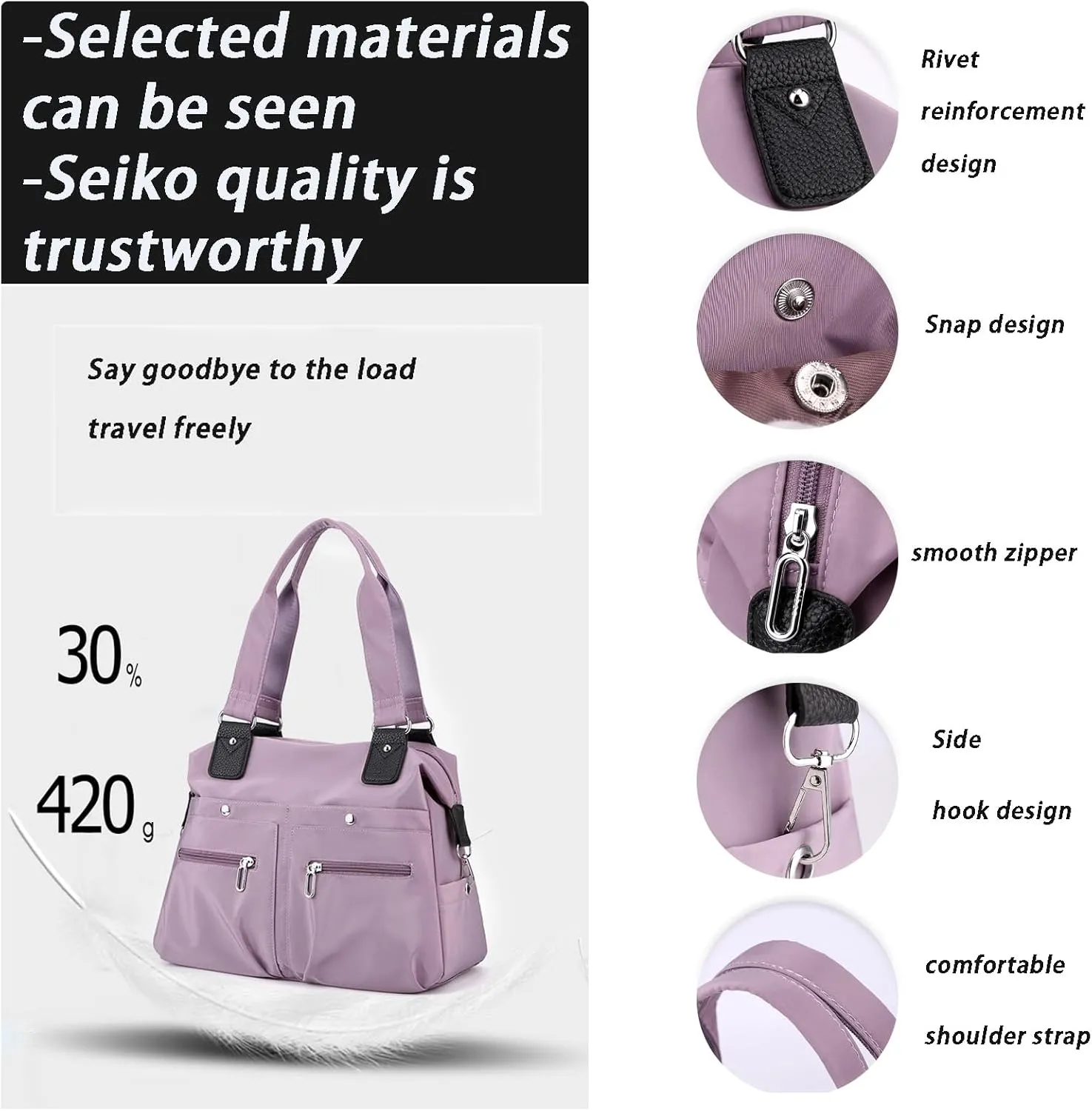 Langrents Large Capacity Waterproof Multi Pocket Shoulder Bag Crossbody Travel Messenger Bag Casual Nylon Bag for Women