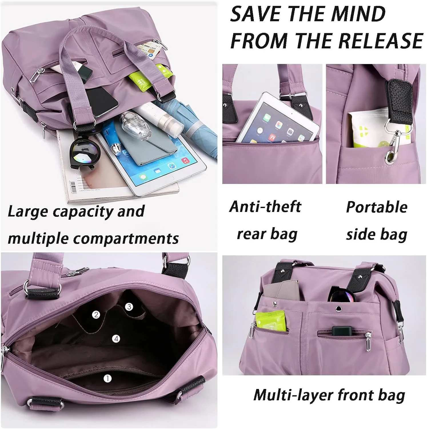 Langrents Large Capacity Waterproof Multi Pocket Shoulder Bag Crossbody Travel Messenger Bag Casual Nylon Bag for Women