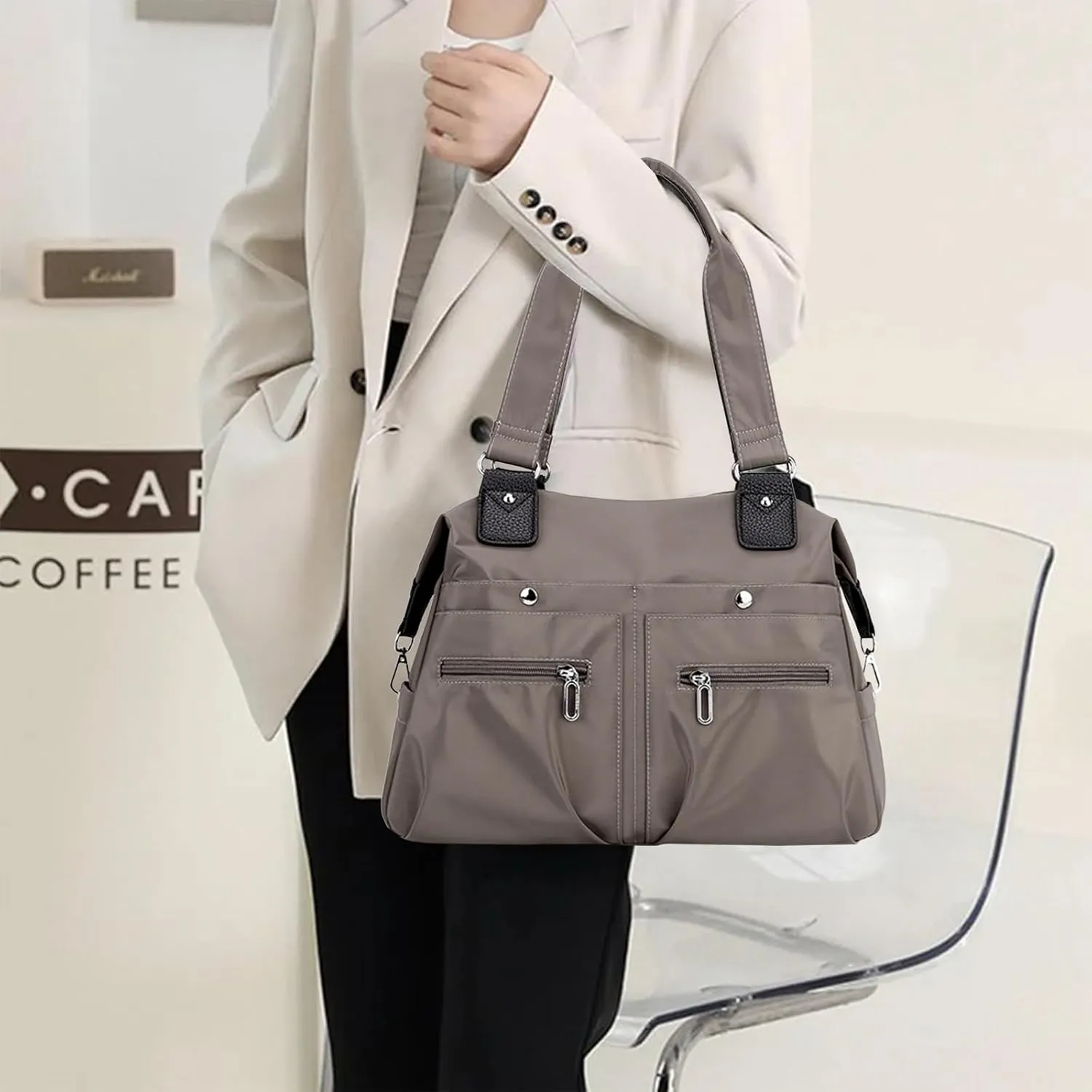 LangRents Large Capacity Waterproof Multi Pocket Shoulder Bag,Nylon Waterproof Tote Bag,Crossbody Travel Messenger Bag