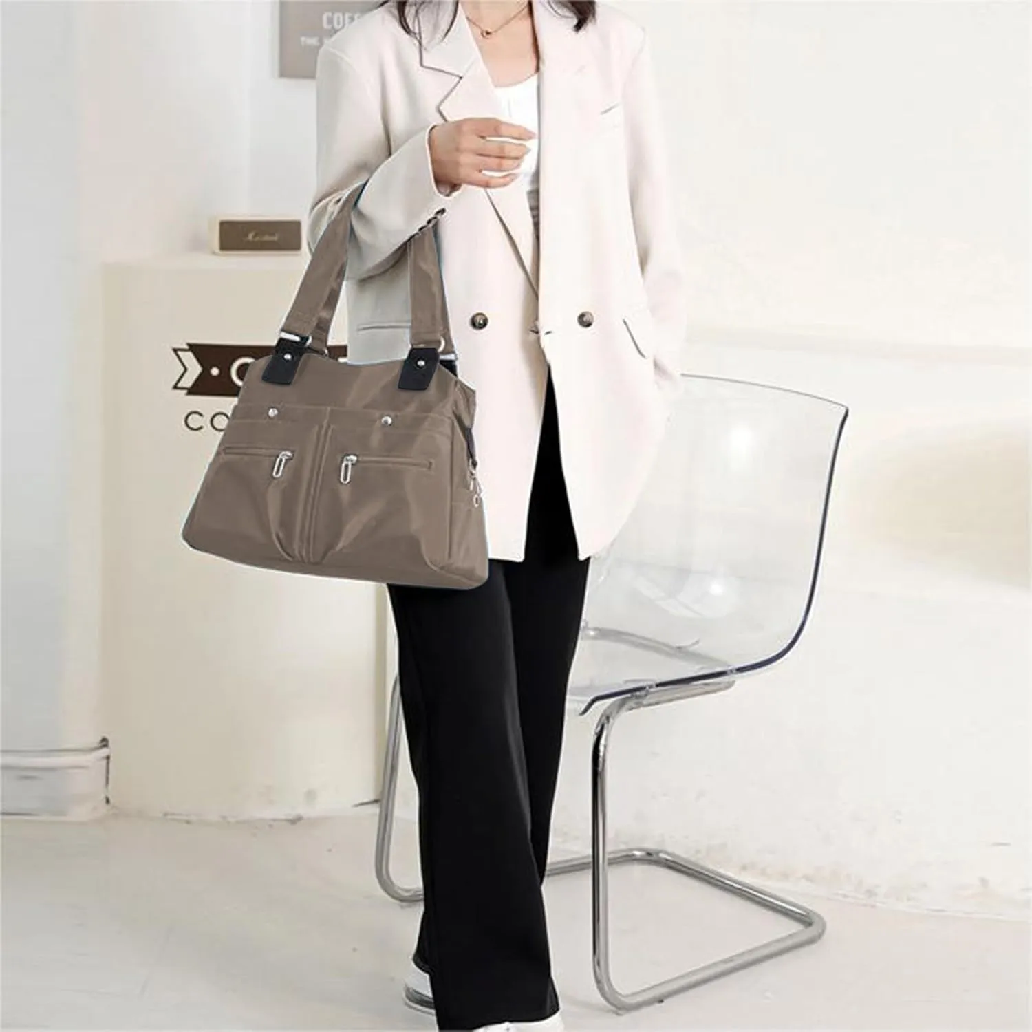 LangRents Large Capacity Waterproof Multi Pocket Shoulder Bag,Nylon Waterproof Tote Bag,Crossbody Travel Messenger Bag