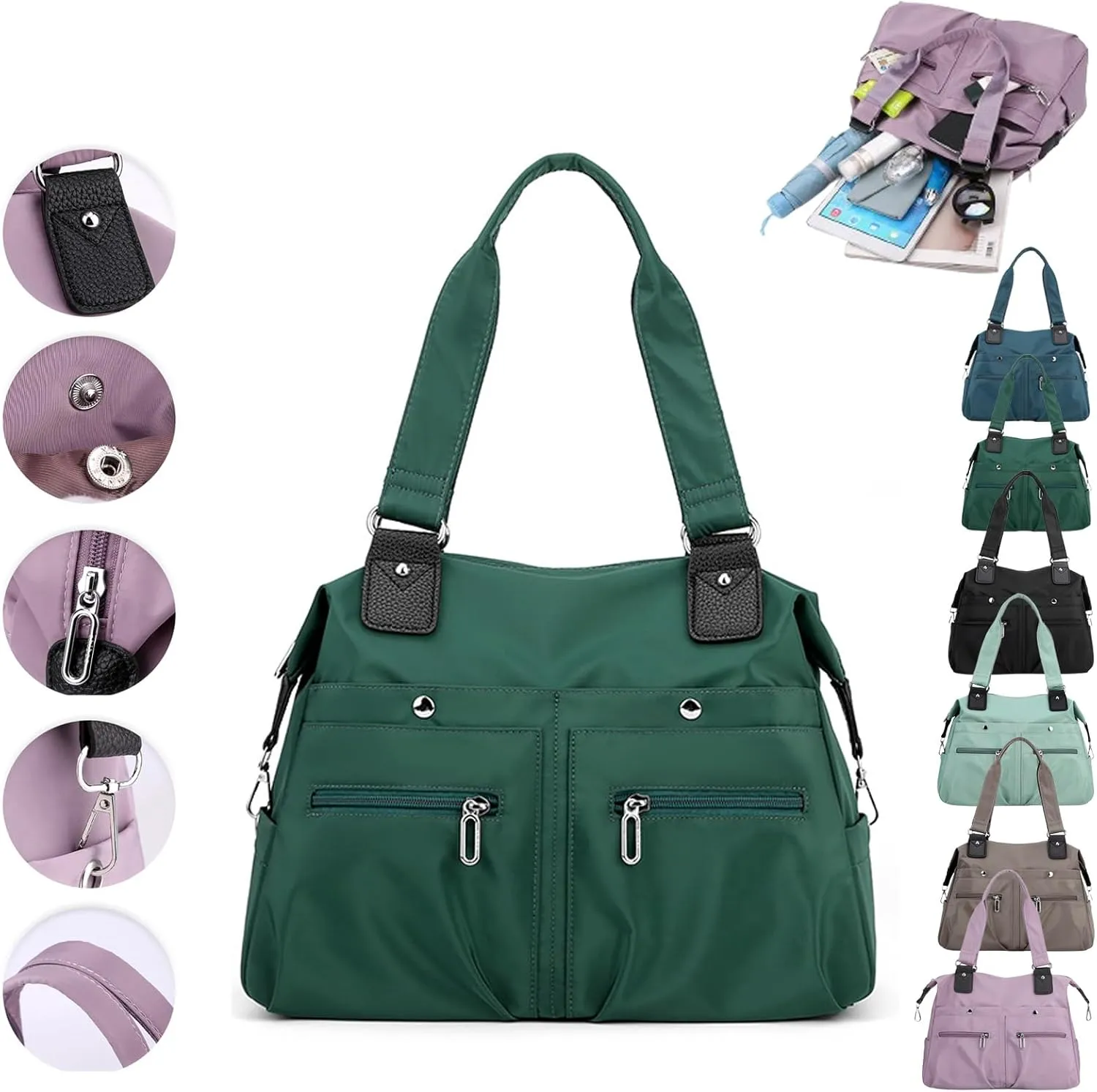 Langrents Nylon Tote Bag, Langrents Large Capacity Waterproof Multi Pocket Shoulder Bag, Crossbody Travel Messenger Bag