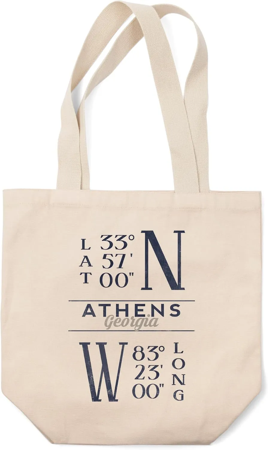 Lantern Press Athens, Georgia, Latitude and Longitude (100% Cotton Canvas Reusable Tote Bag)