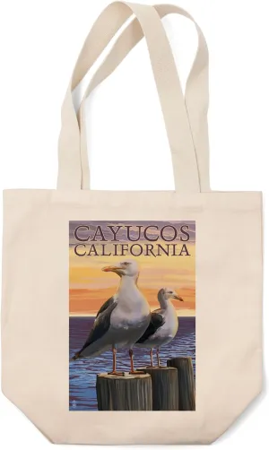 Lantern Press Cayucos, California, Sea Gulls (100% Cotton Canvas Reusable Tote Bag)