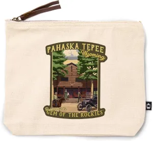 Lantern Press Cody, Wyoming, Pahaska Tepee, Vintage Cabin Scene, 100% Cotton Zipper Pouch, Travel Accessory, Go Bag