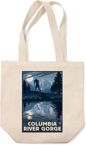 Lantern Press Columbia River Gorge, Bigfoot and Mountain (100% Cotton Canvas Reusable Tote Bag)