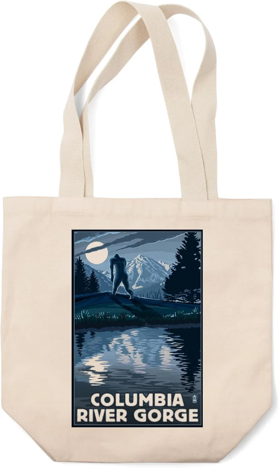 Lantern Press Columbia River Gorge, Bigfoot and Mountain (100% Cotton Canvas Reusable Tote Bag)
