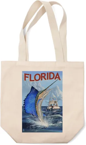 Lantern Press Florida, Sailfish Scene (100% Cotton Canvas Reusable Tote Bag)