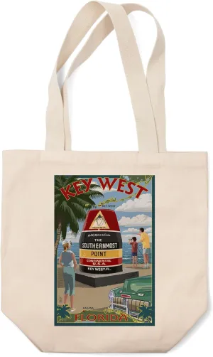 Lantern Press Key West, Florida, The Southernmost Point (100% Cotton Canvas Reusable Tote Bag)