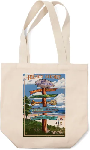 Lantern Press Long Beach Island, New Jersey, Destinations Sign (100% Cotton Canvas Reusable Tote Bag)