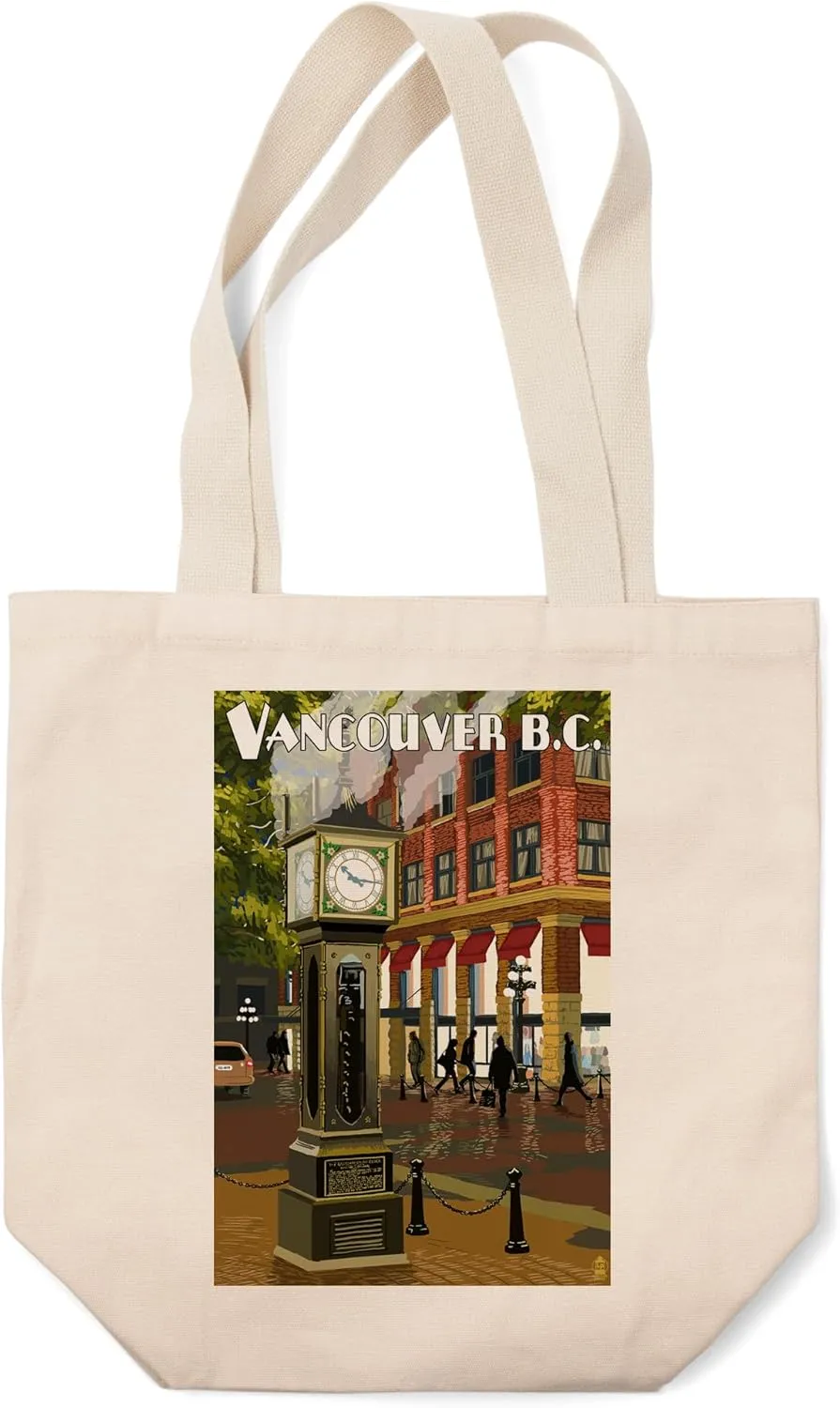 Lantern Press Vancouver, BC, Canada, Steam Clock (100% Cotton Canvas Reusable Tote Bag)