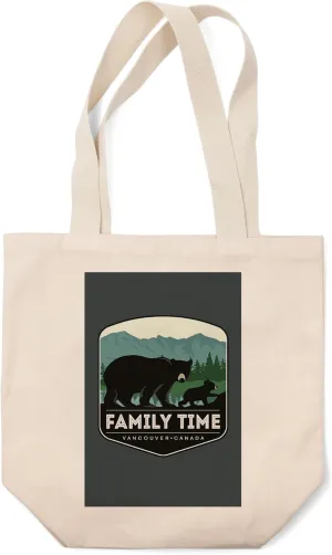 Lantern Press Vancouver, Canada, Family Time, Black Bear and Cub, (100% Cotton Canvas Reusable Tote Bag)