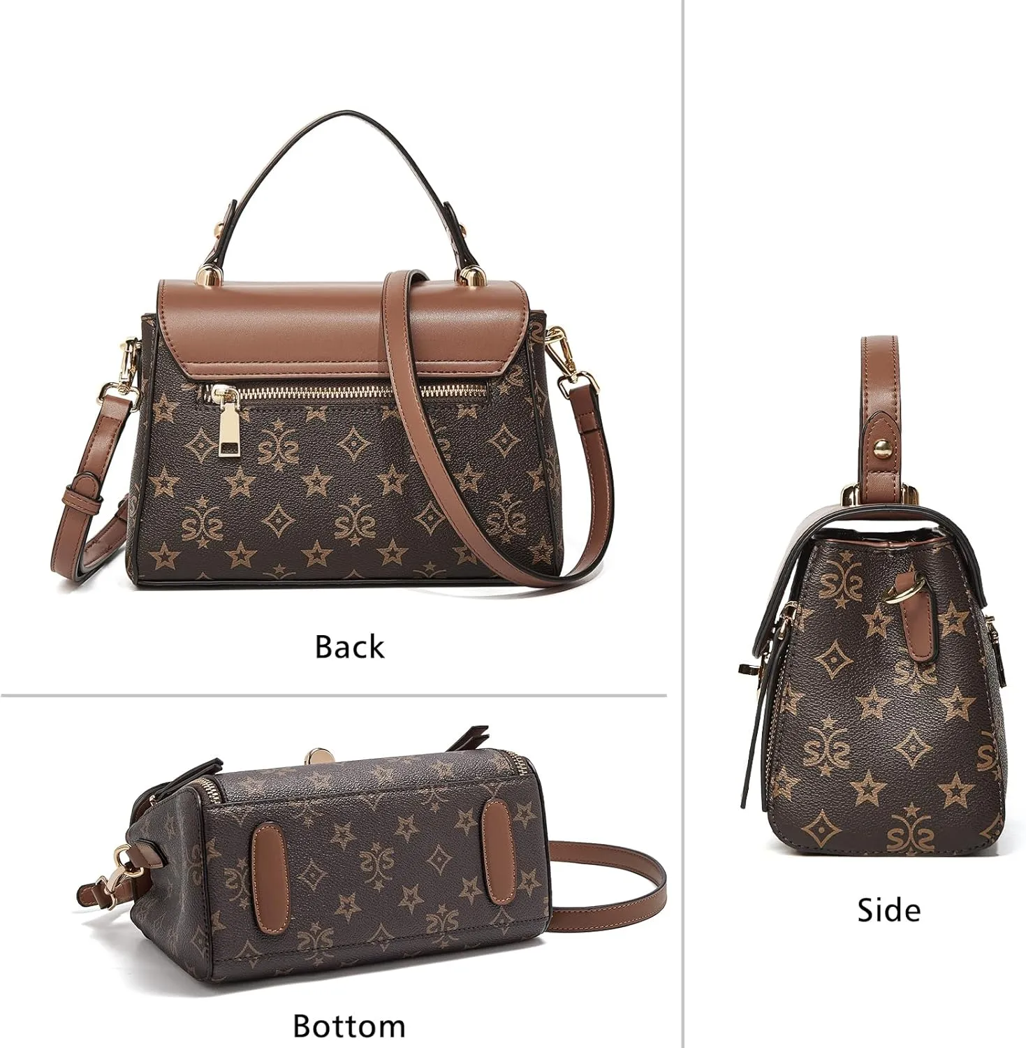LAORENTOU Vegan Leather Top-handle Crossbody Bag for Women Satchel Trendy Handbags Printed Purse