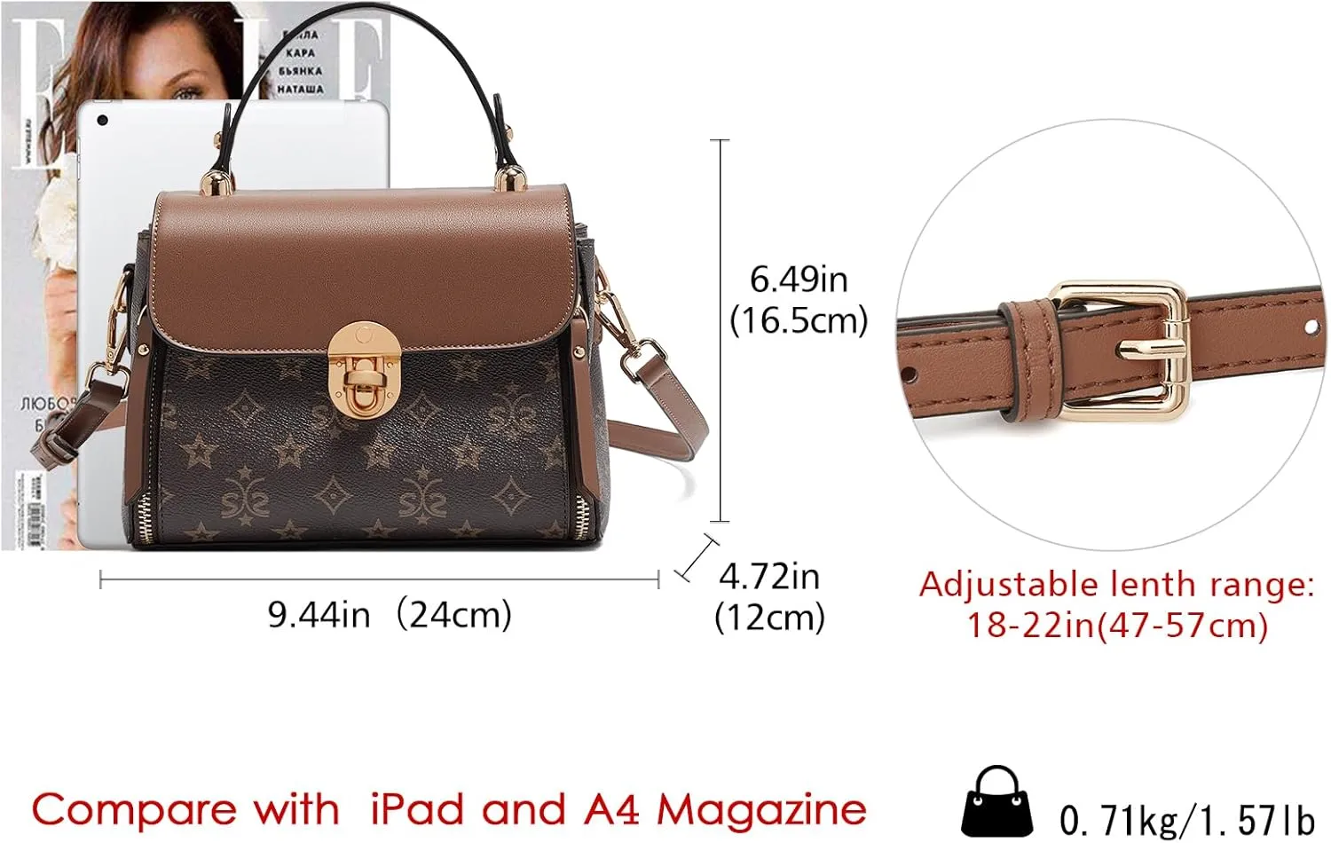 LAORENTOU Vegan Leather Top-handle Crossbody Bag for Women Satchel Trendy Handbags Printed Purse