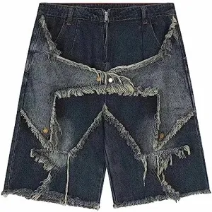 LAPRBY Y2K Blue Denim Shorts Summer Casual Loose Straight Leg Unisex Baggy Jeans Shorts Jorts Grunge Harajuku Streetwear
