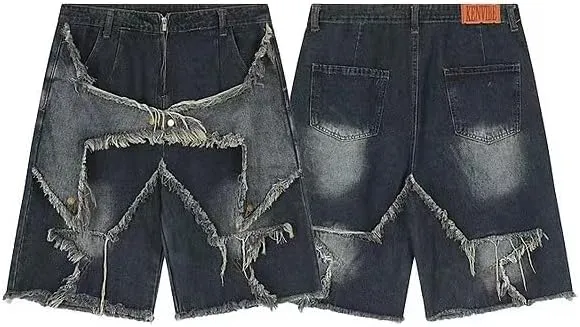 LAPRBY Y2K Blue Denim Shorts Summer Casual Loose Straight Leg Unisex Baggy Jeans Shorts Jorts Grunge Harajuku Streetwear