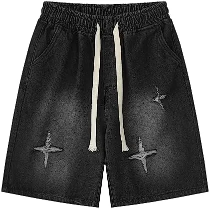 LAPRBY Y2K Blue Denim Shorts Summer Casual Loose Straight Leg Unisex Baggy Jeans Shorts Jorts Grunge Harajuku Streetwear