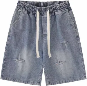 LAPRBY Y2K Blue Denim Shorts Summer Casual Loose Straight Leg Unisex Baggy Jeans Shorts Jorts Grunge Harajuku Streetwear