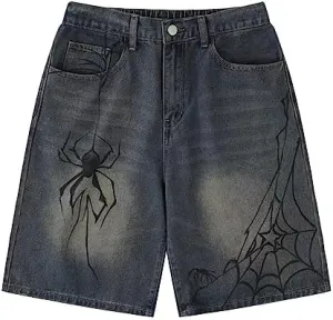LAPRBY Y2K Blue Denim Shorts Summer Casual Loose Straight Leg Unisex Baggy Jeans Shorts Jorts Grunge Harajuku Streetwear